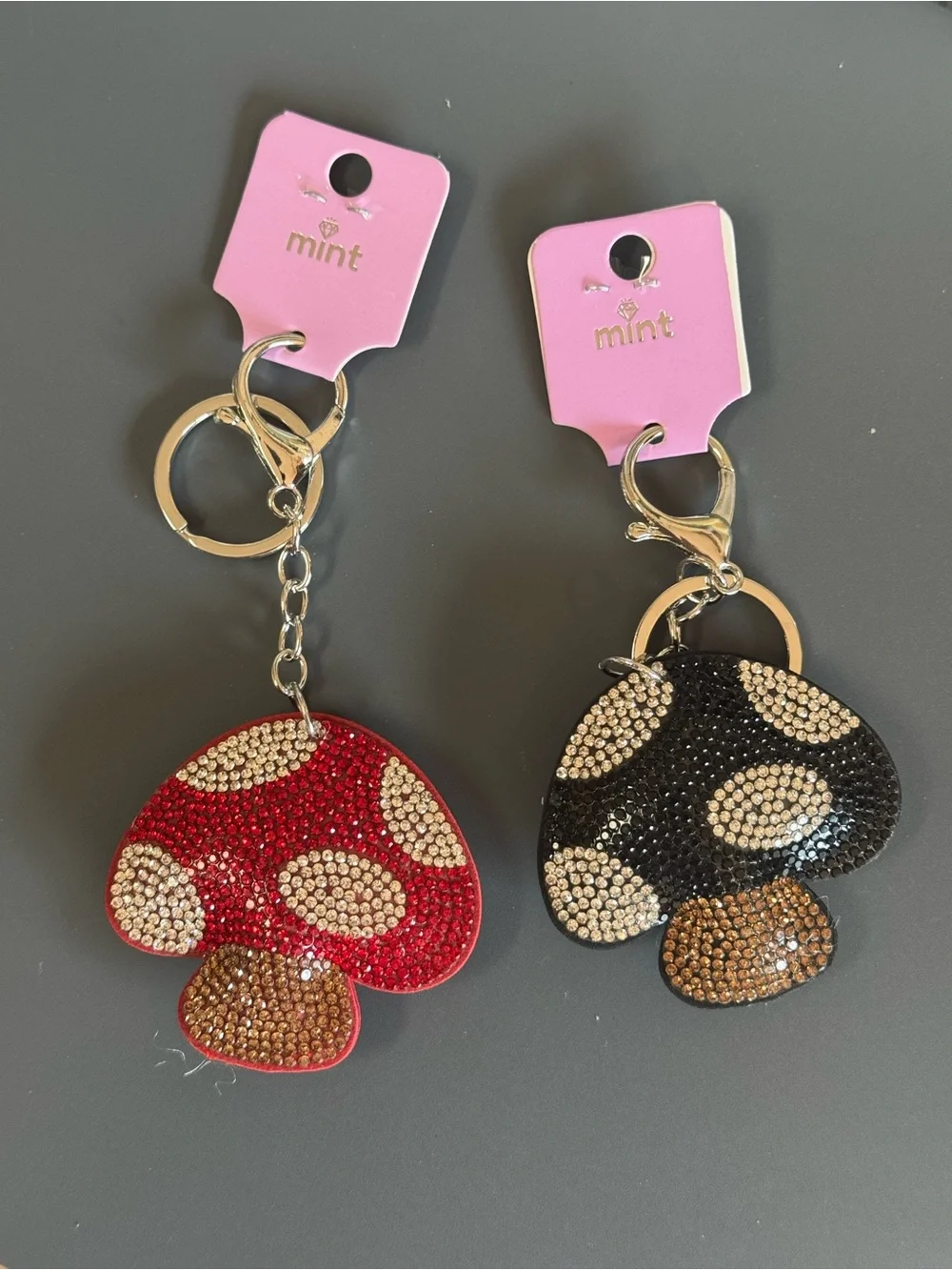 Mint Rhinestone Mushroom Keychain Bag Charm NWT Red